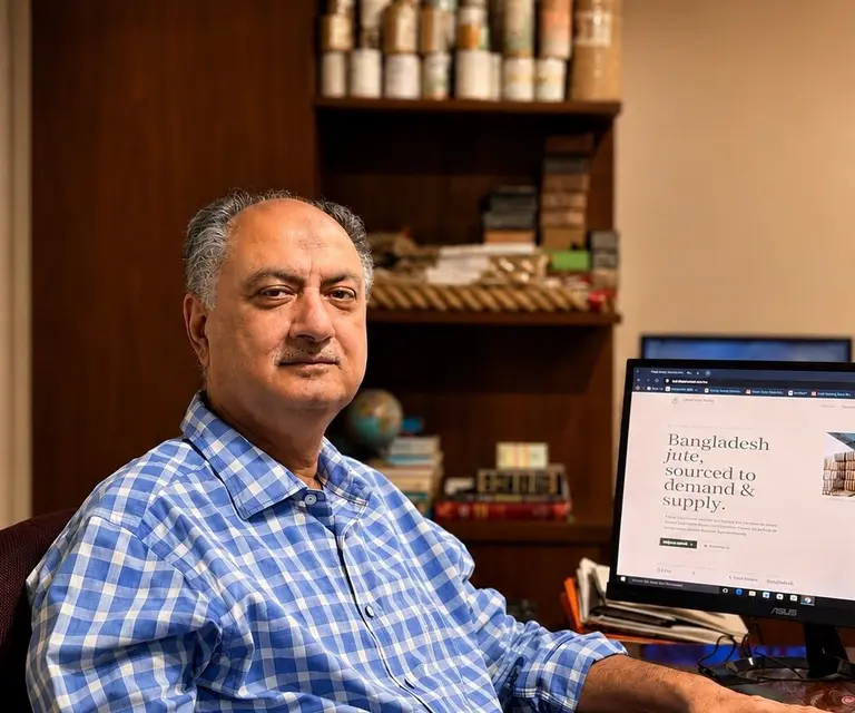 The Founder & Managing Director of Global Jute Trading at his desk